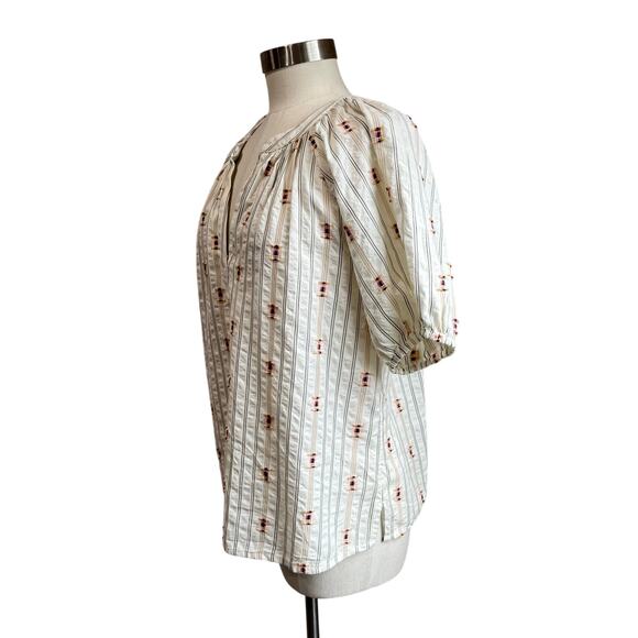 Loft Puff Sleeve Clip Stripe Peasant Blouse Size M - Picture 3 of 7